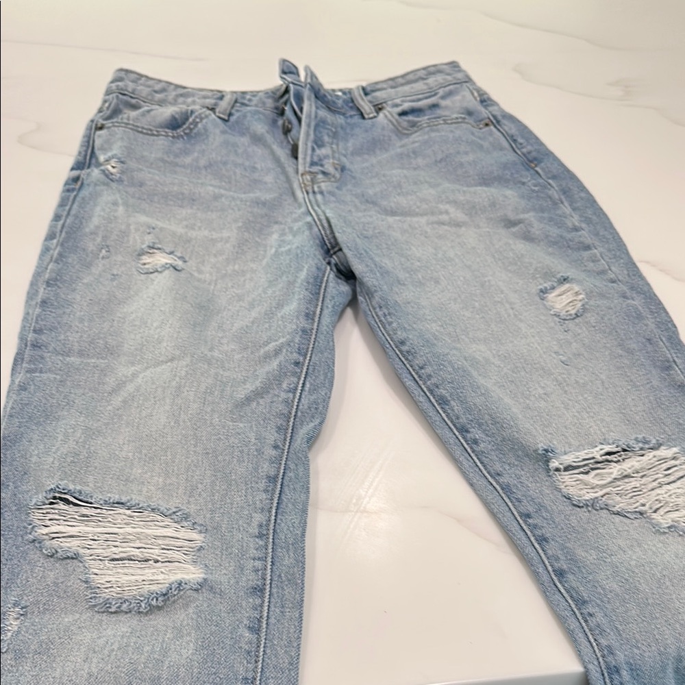 12th Tribe Blue Boyfriend Jeans Distressed